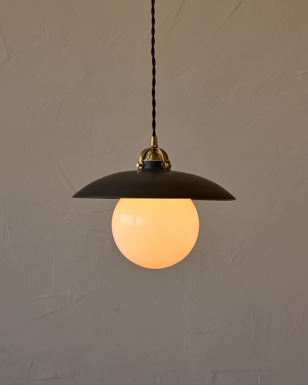 #shade-finish_almost black ceramic #Cord-Color---Glass_Brown Cord - White Globe