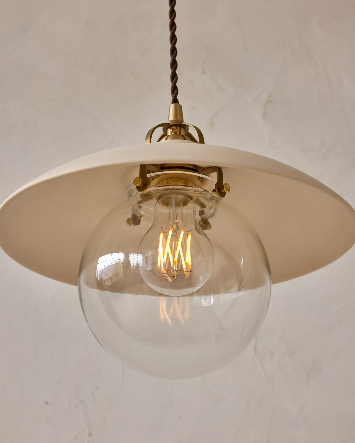 #shade-finish_biscuit ceramic #Cord-Color---Glass_Brown Cord - Clear Globe