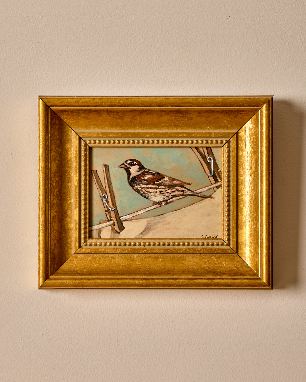 "Sparrow on Clothesline"