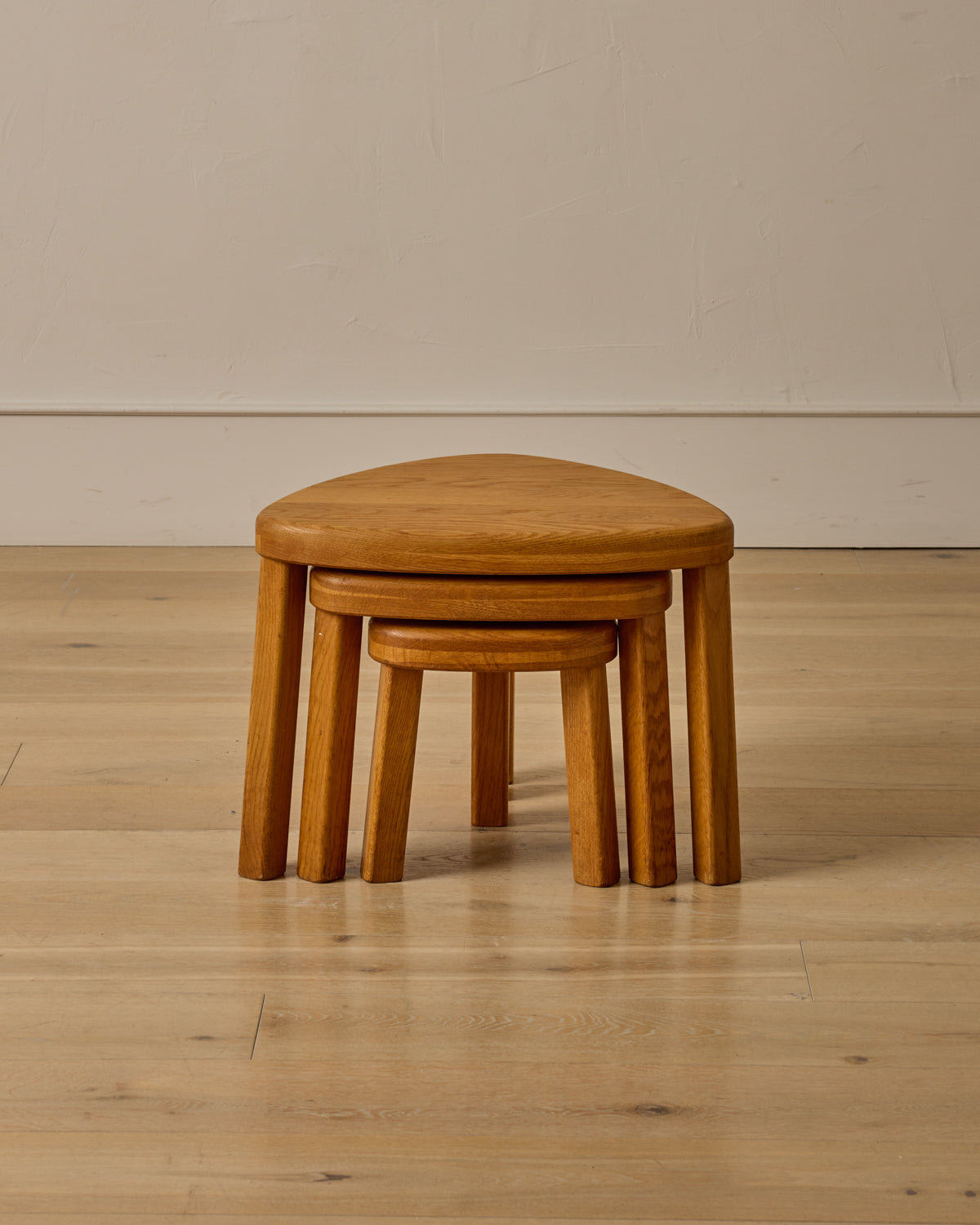 Triangular Oak Nesting Tables - Set of 3