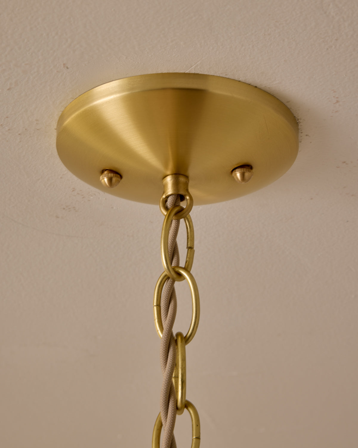 Large pendant light with oversized clear glass globe and decorative wooden clear maple shade with brass chain #cord-color_beige