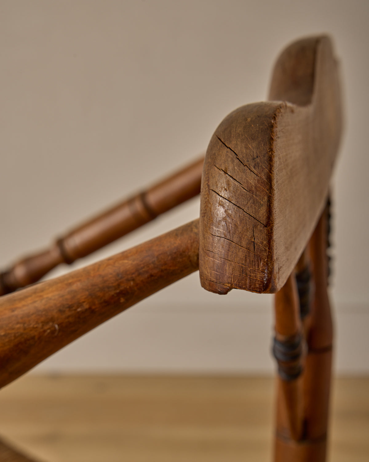 Bobbin Triangular Armchair with Curved Crest