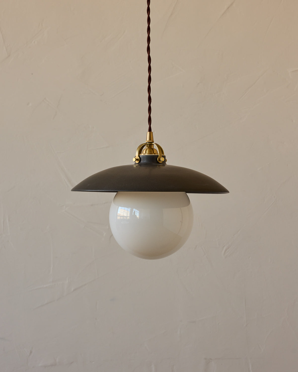#shade-finish_almost black ceramic  #Cord-Color---Glass_Brown Cord - White Globe