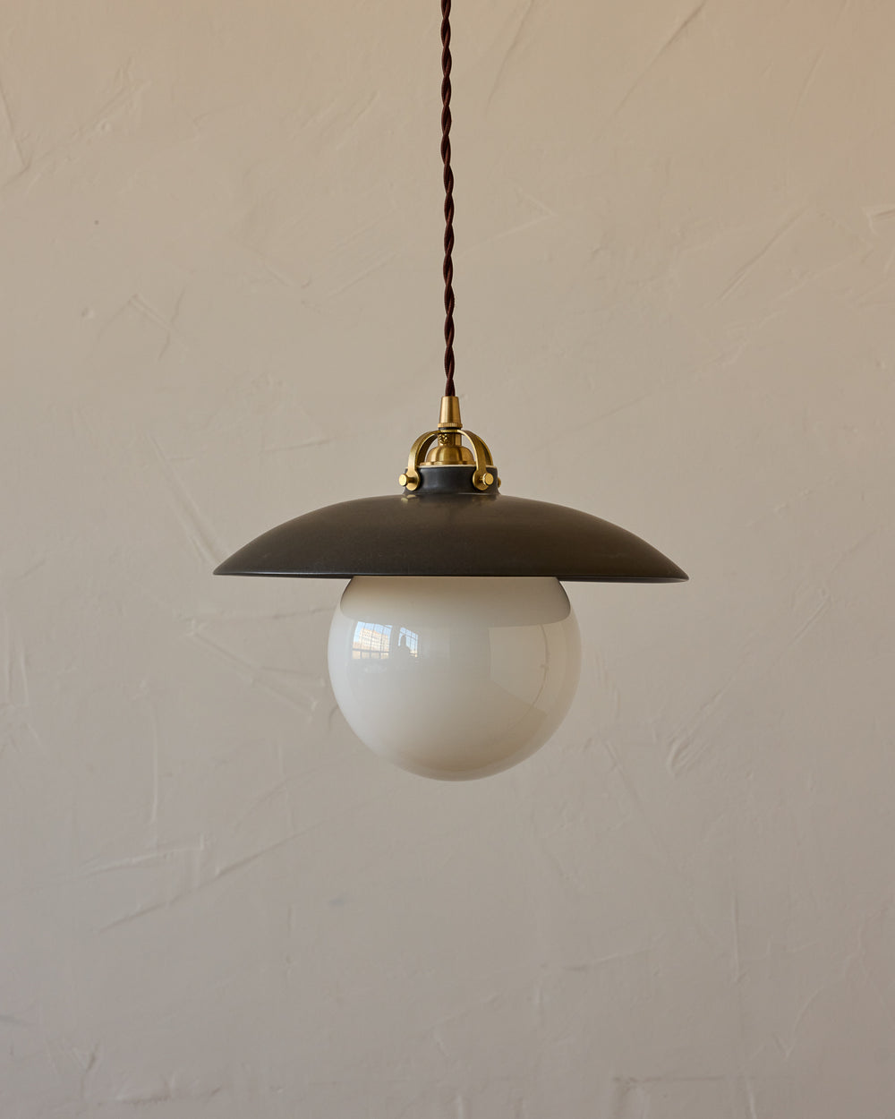 #shade-finish_almost black ceramic  #Cord-Color---Glass_Brown Cord - White Globe