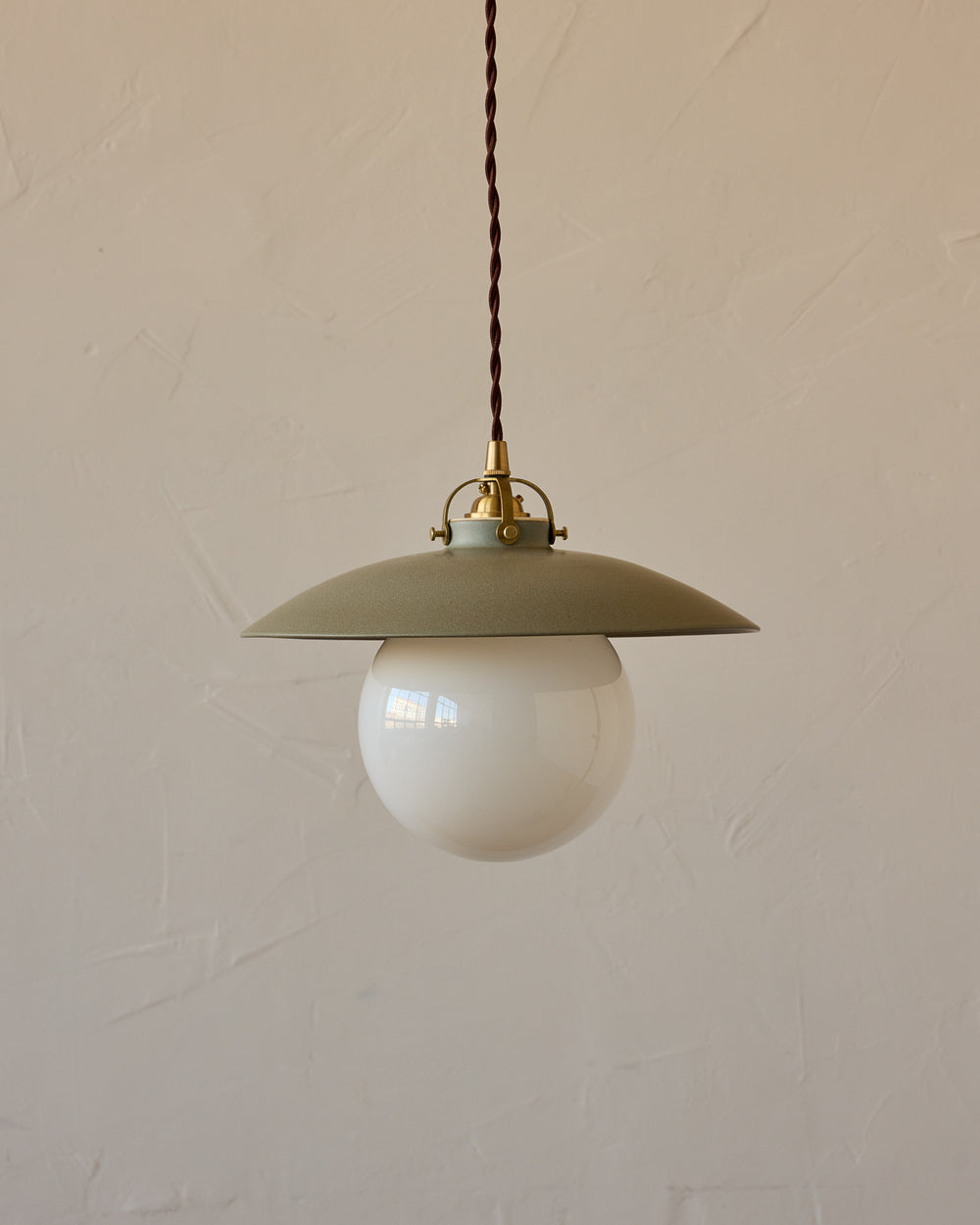 #shade-finish_olivine ceramic #Cord-Color---Glass_Brown Cord - White Globe