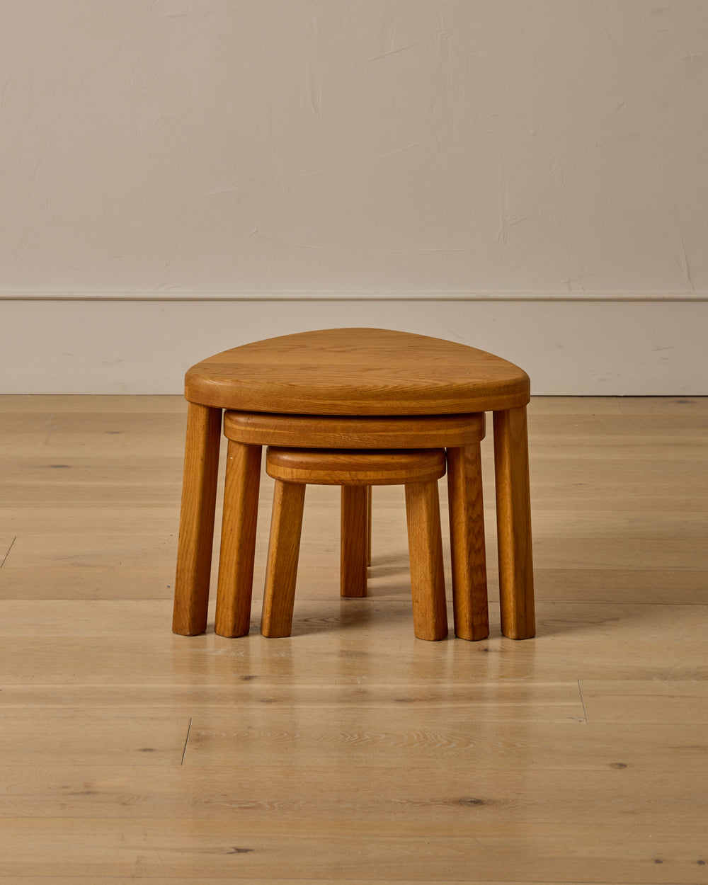 Triangular Oak Nesting Tables - Set of 3