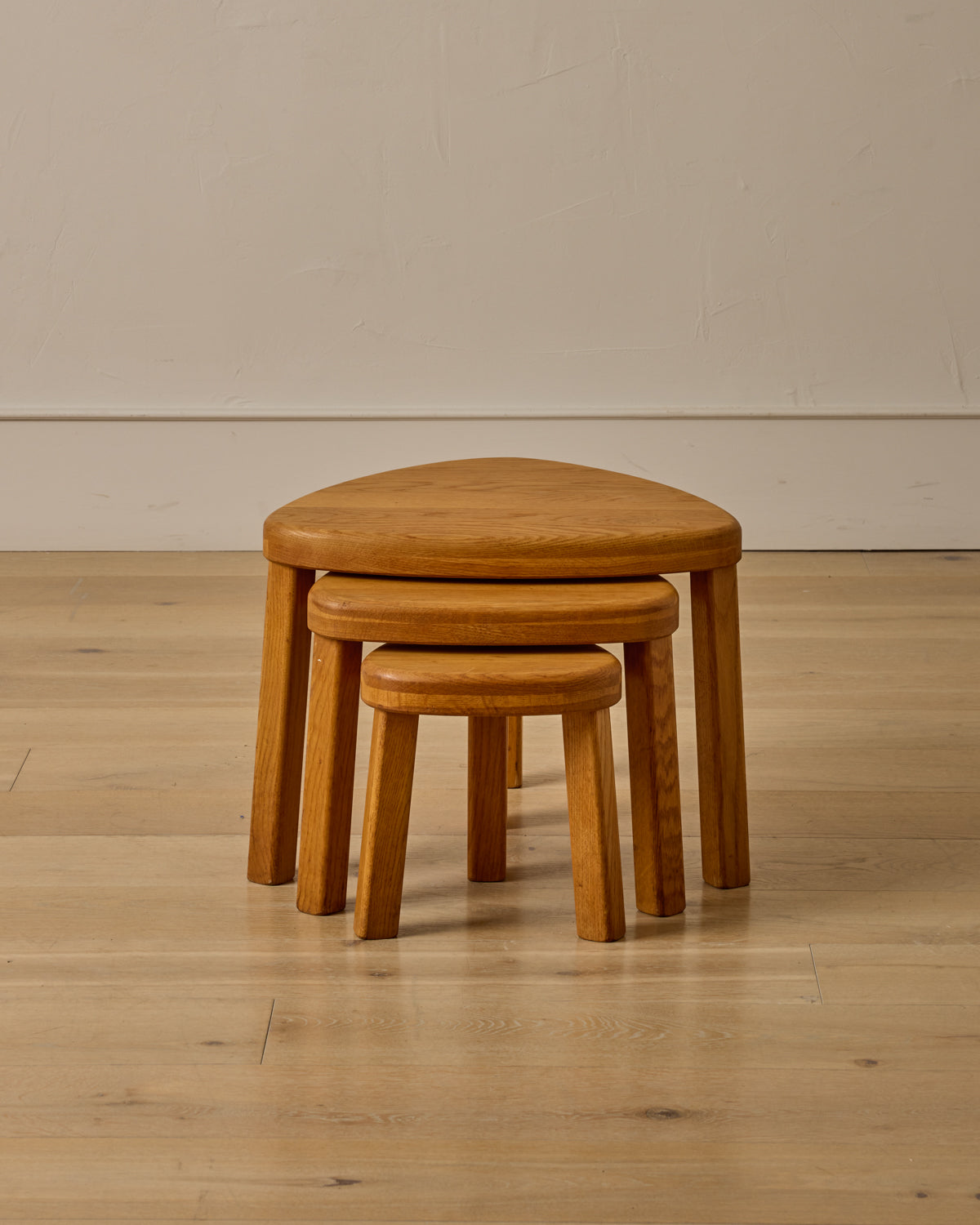 Triangular Oak Nesting Tables - Set of 3