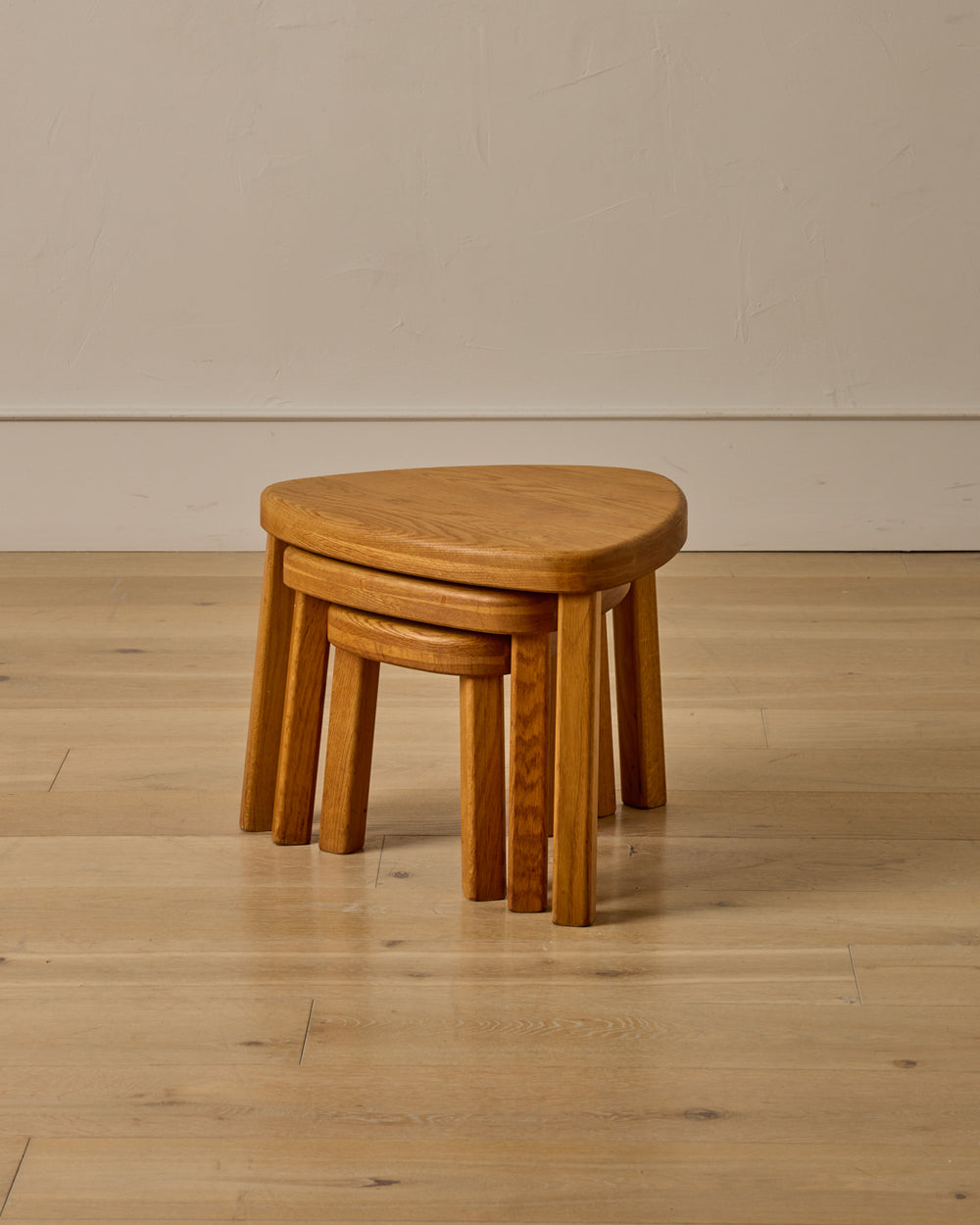 Triangular Oak Nesting Tables - Set of 3
