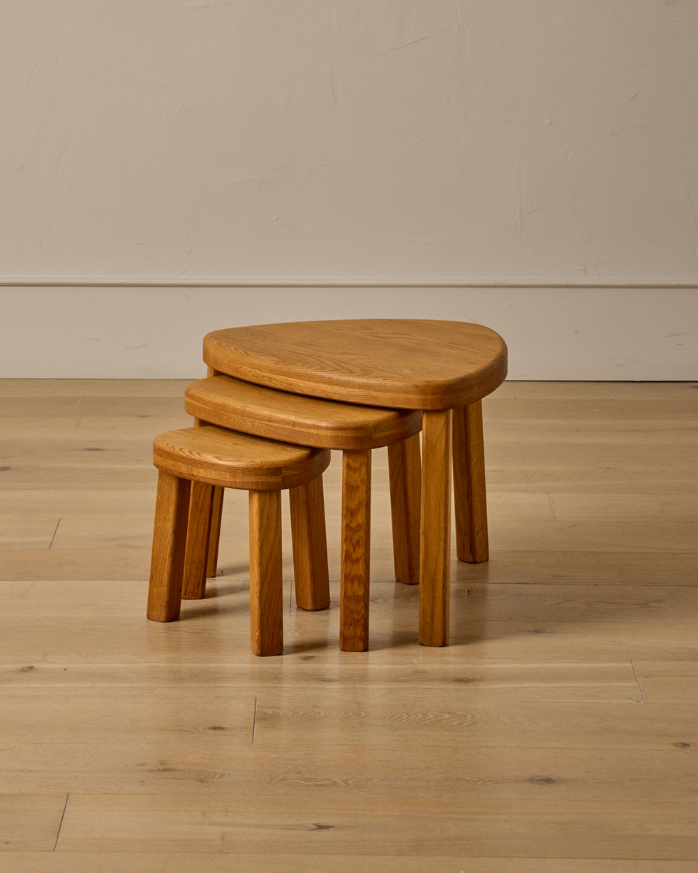 Triangular Oak Nesting Tables - Set of 3