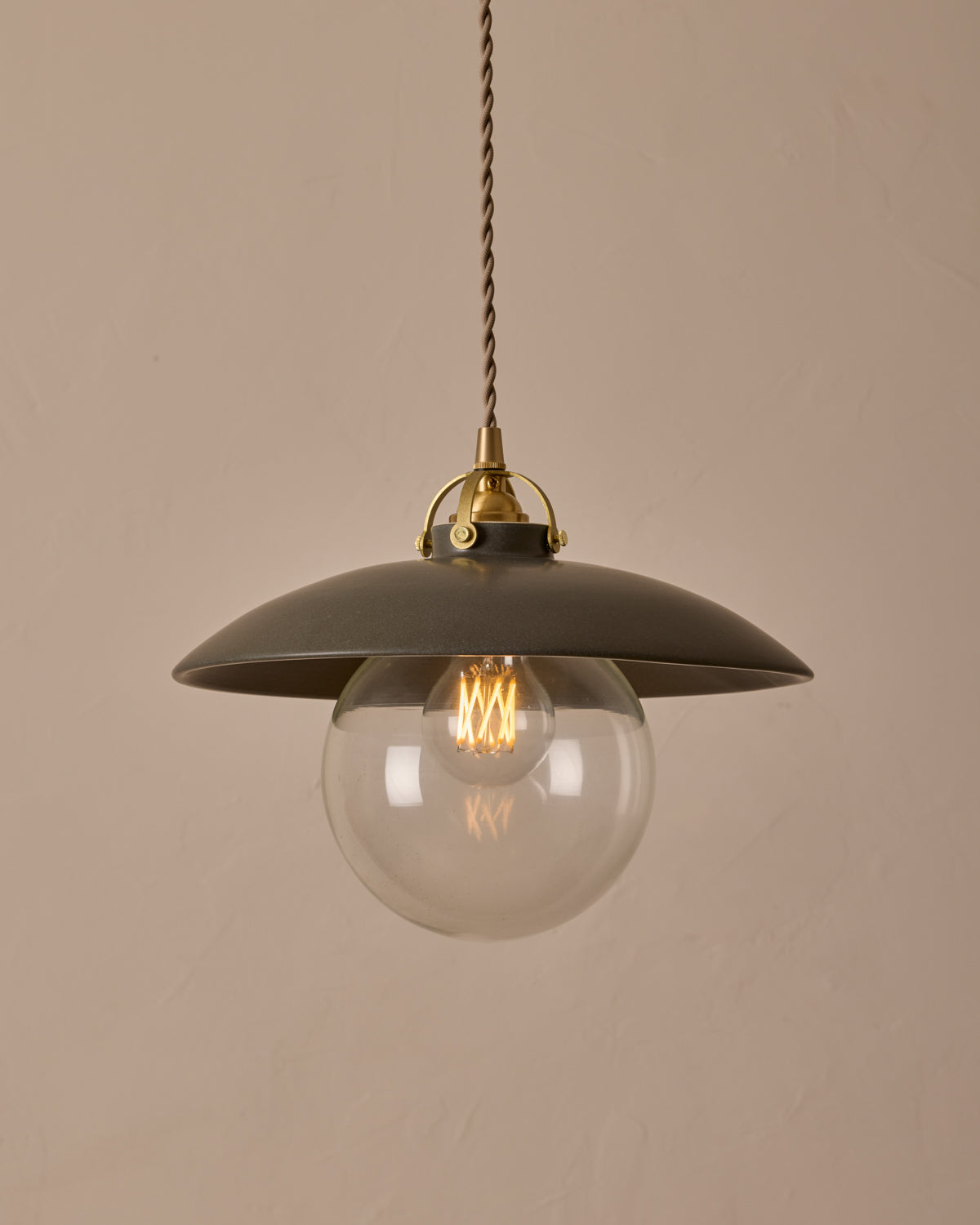 #shade-finish_almost black ceramic  #Cord-Color---Glass_Beige Cord - Clear Globe