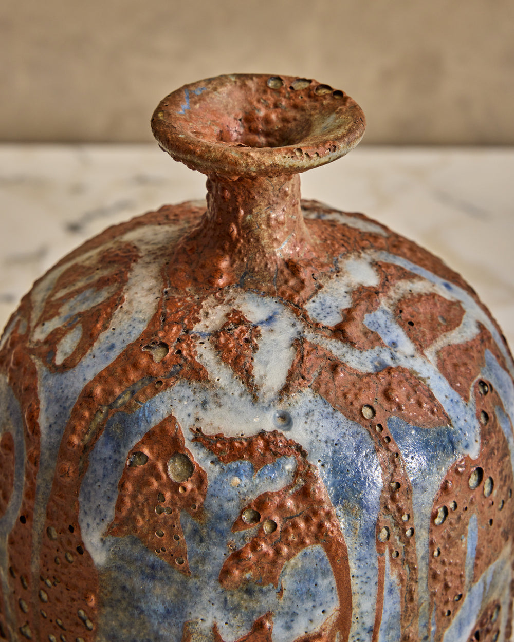 Blue Glaze Lava Vase