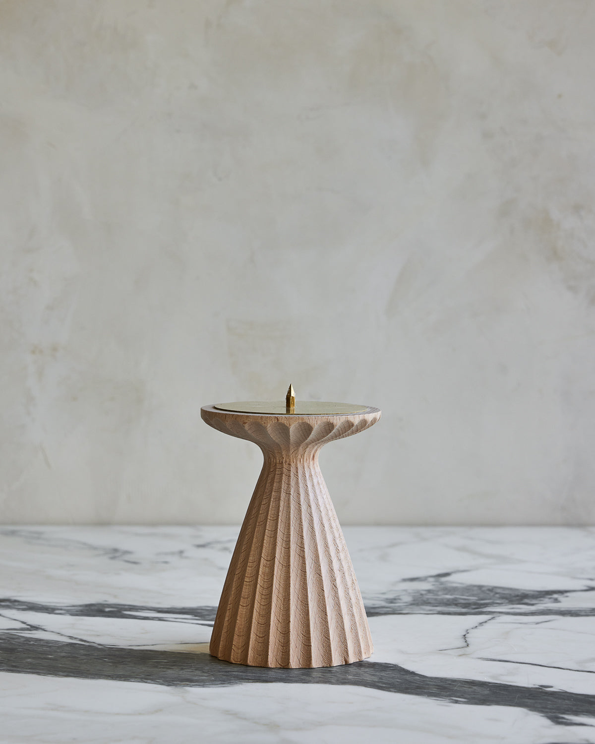 Tall grooved natural maple wooden pillar candle holder with brass accents #wood-finish_natural maple #size_tall