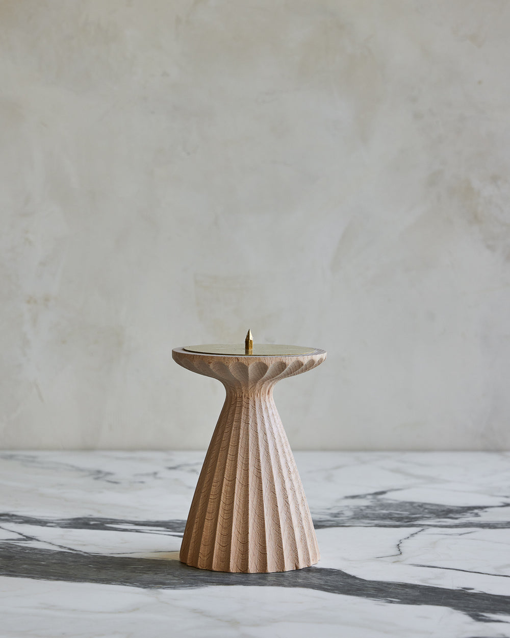 Tall grooved natural maple wooden pillar candle holder with brass accents #wood-finish_natural maple #size_tall