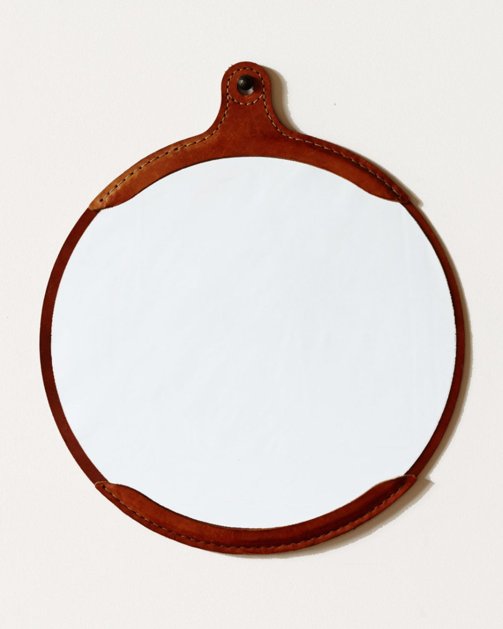 Lostine Fairmount round leather mirror  #leather-finish_tan harness
