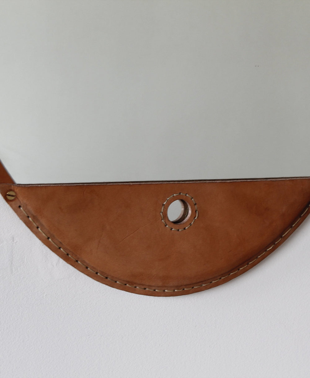 Lostine fairmount leather frame mirror long oval #leather-finish_tan harness 