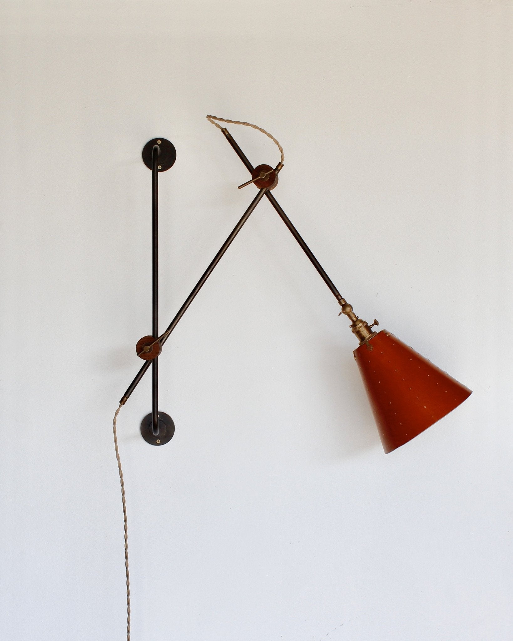 Grace Articulating Wall Lamp - Lighting - Lostine #shade-finish_tan harness #wiring_plug-in